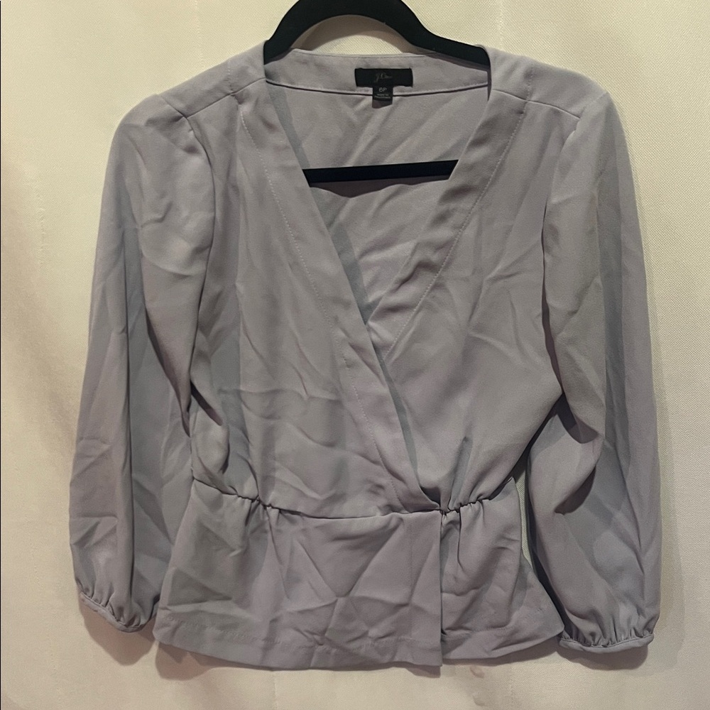 J. Crew Light Gray Wrap Blouse